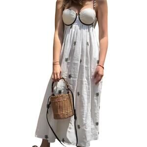 ANCORA The Shaded Mermaid‎ Draped Palm Tree Dress Linen Size Large